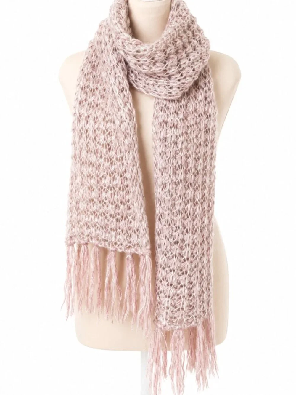 Dusty Pink Long Chunky Scarf Fringe Edges Gold Lurex NWOT